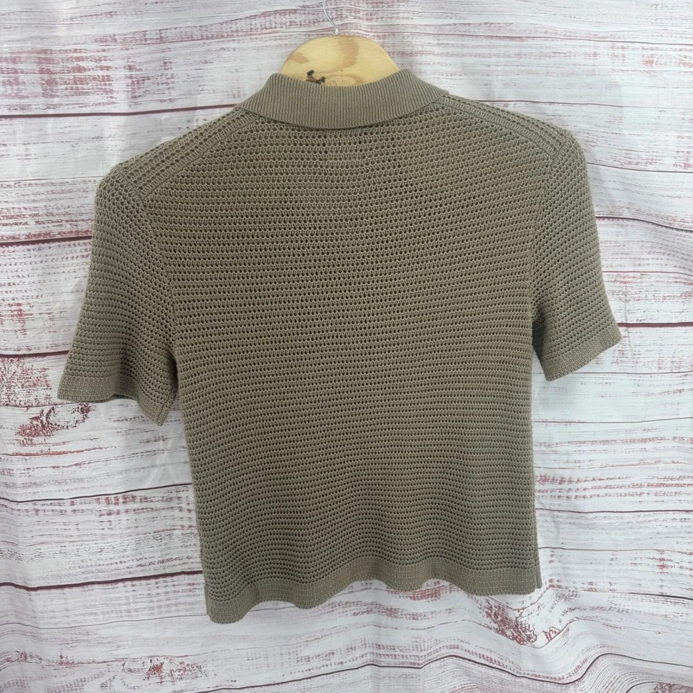Abercrombie & Fitch Polo Shirt Mens Medium Taupe Brown Crochet Open Stitch